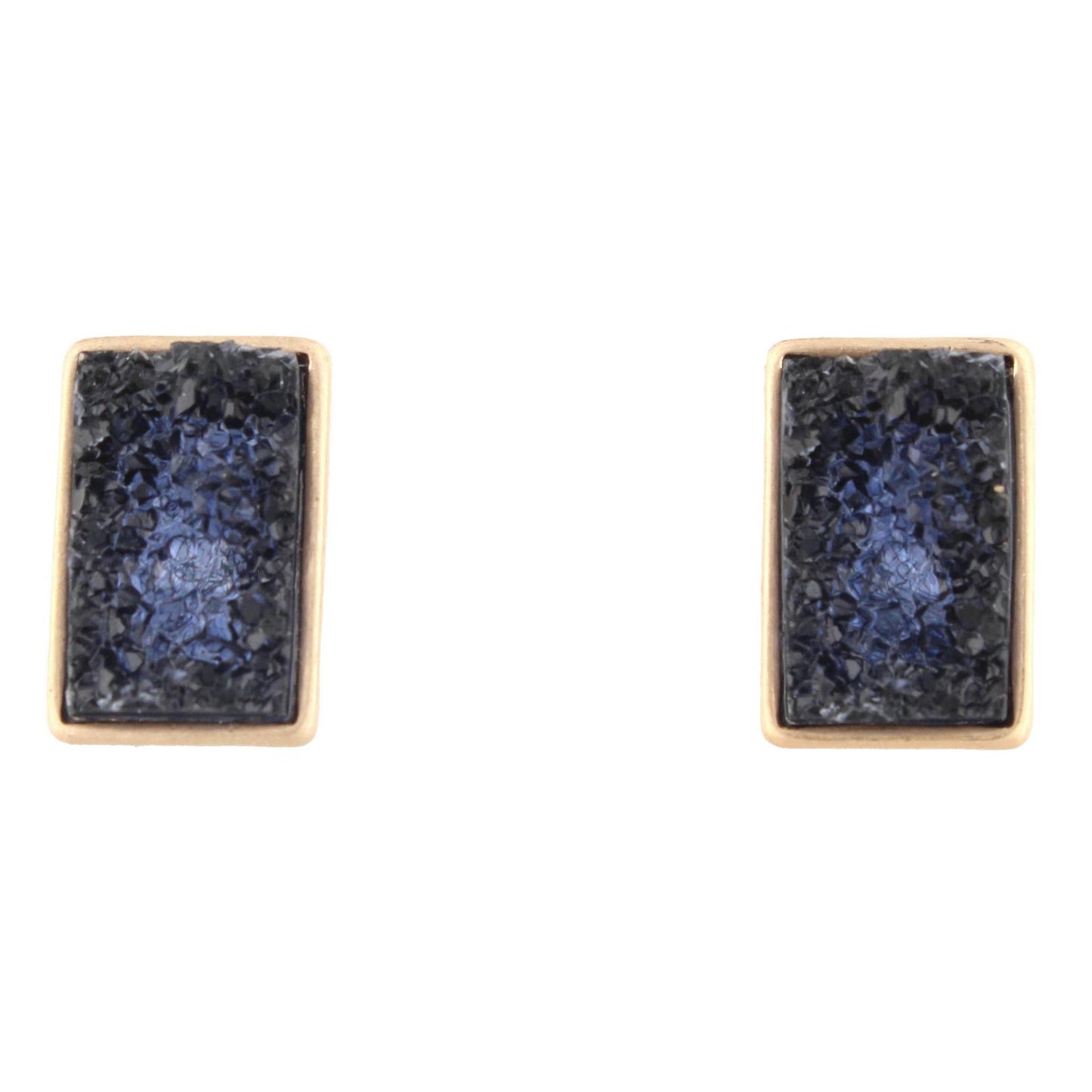 Black Rectangle Druzy Gold Stud Earring