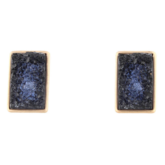 Black Rectangle Druzy Gold Stud Earring