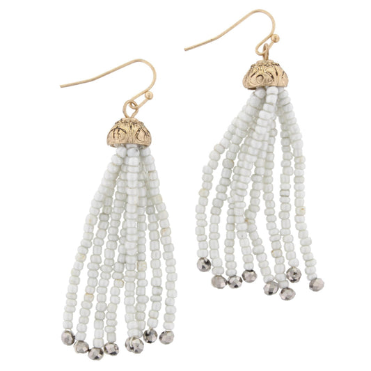 Grey Beaded Tassel Earring