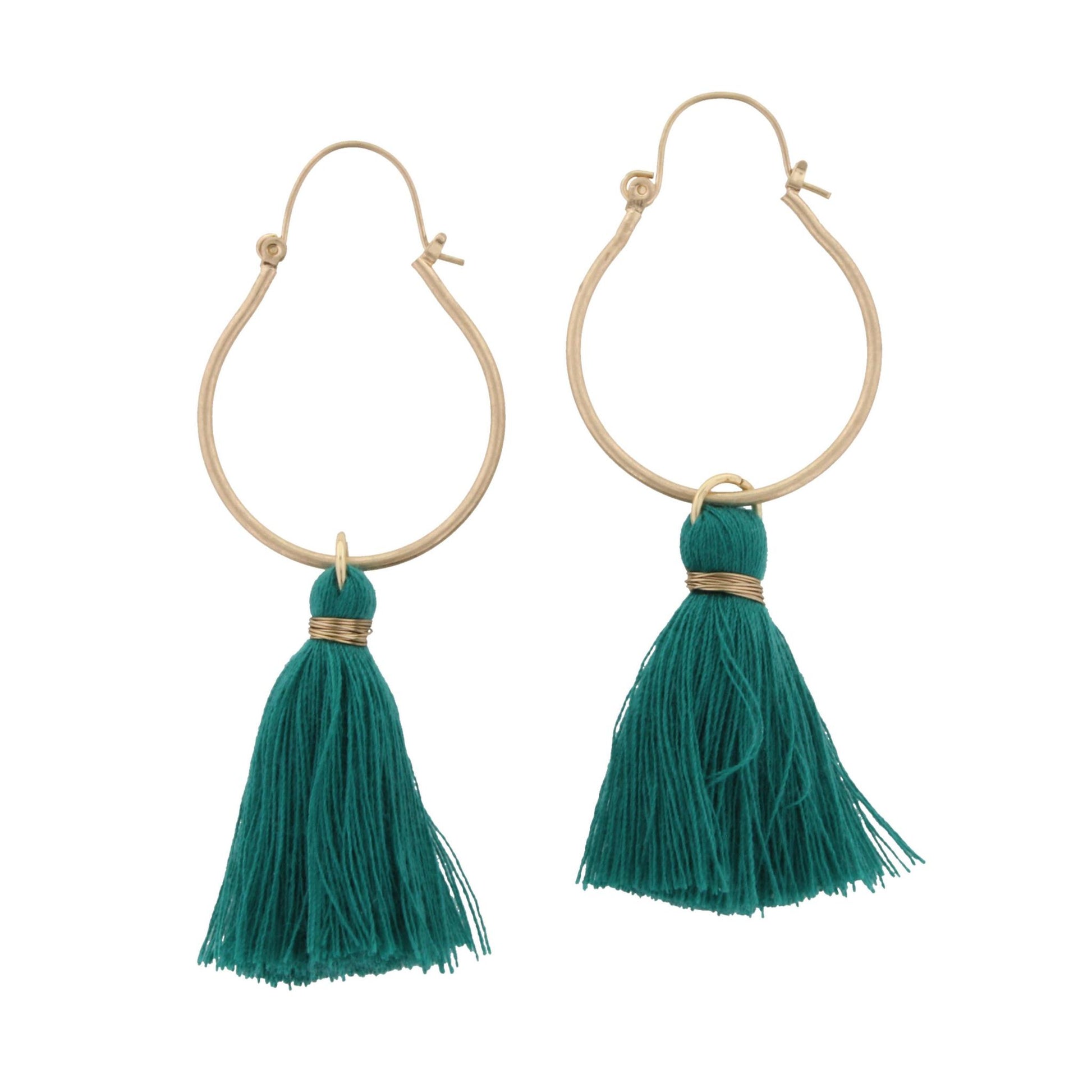 Teal Tassel on Hoop Earring