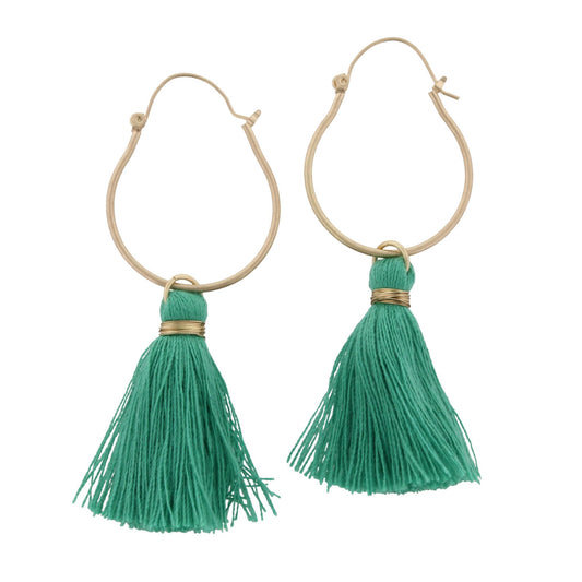 Mint Tassel on Hoop Earring