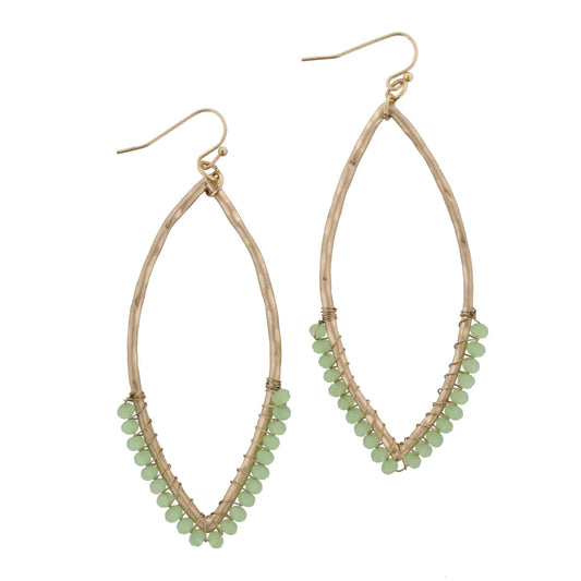 Green Wire Wrapped Pointed Oval Earring