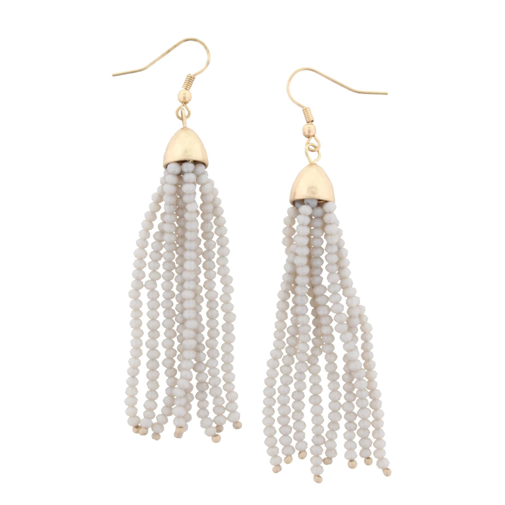 Grey Beaded Tassel Earring