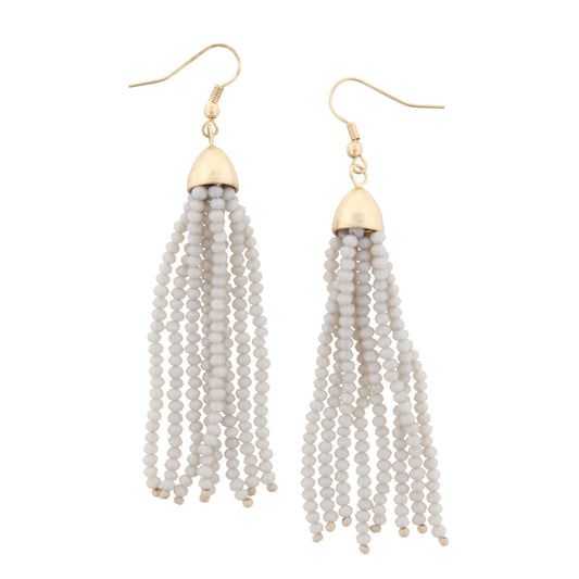 Grey Beaded Tassel Earring