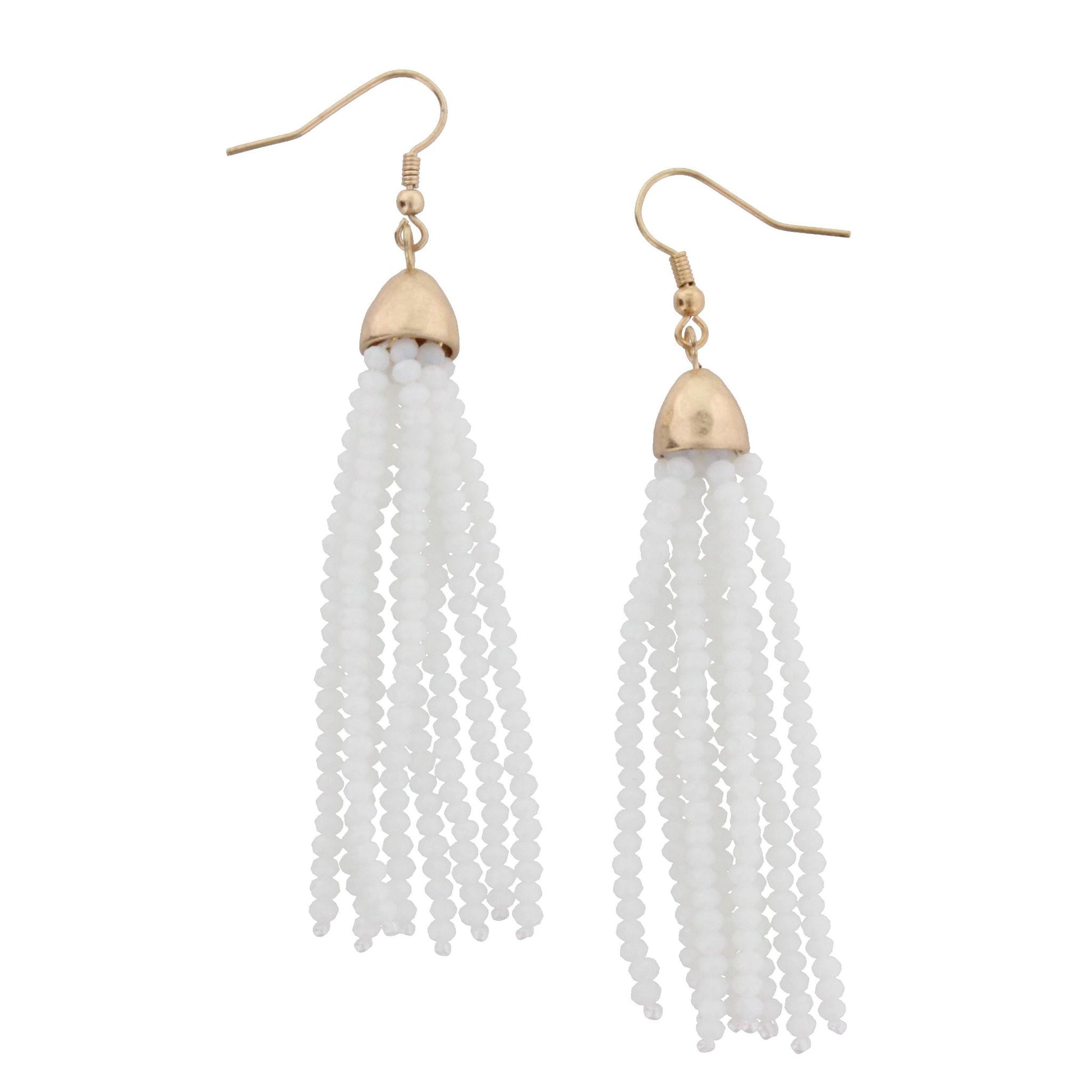 White Beaded Tassel Earring