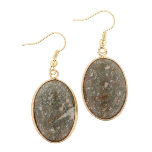 Green Jasper Oval Dangle Earring