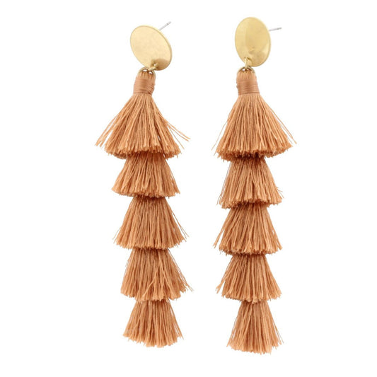 Brown Stacked Tassel Stud Earring