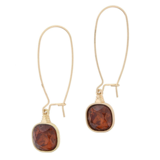Brown Rhinestone Square Threader Earring