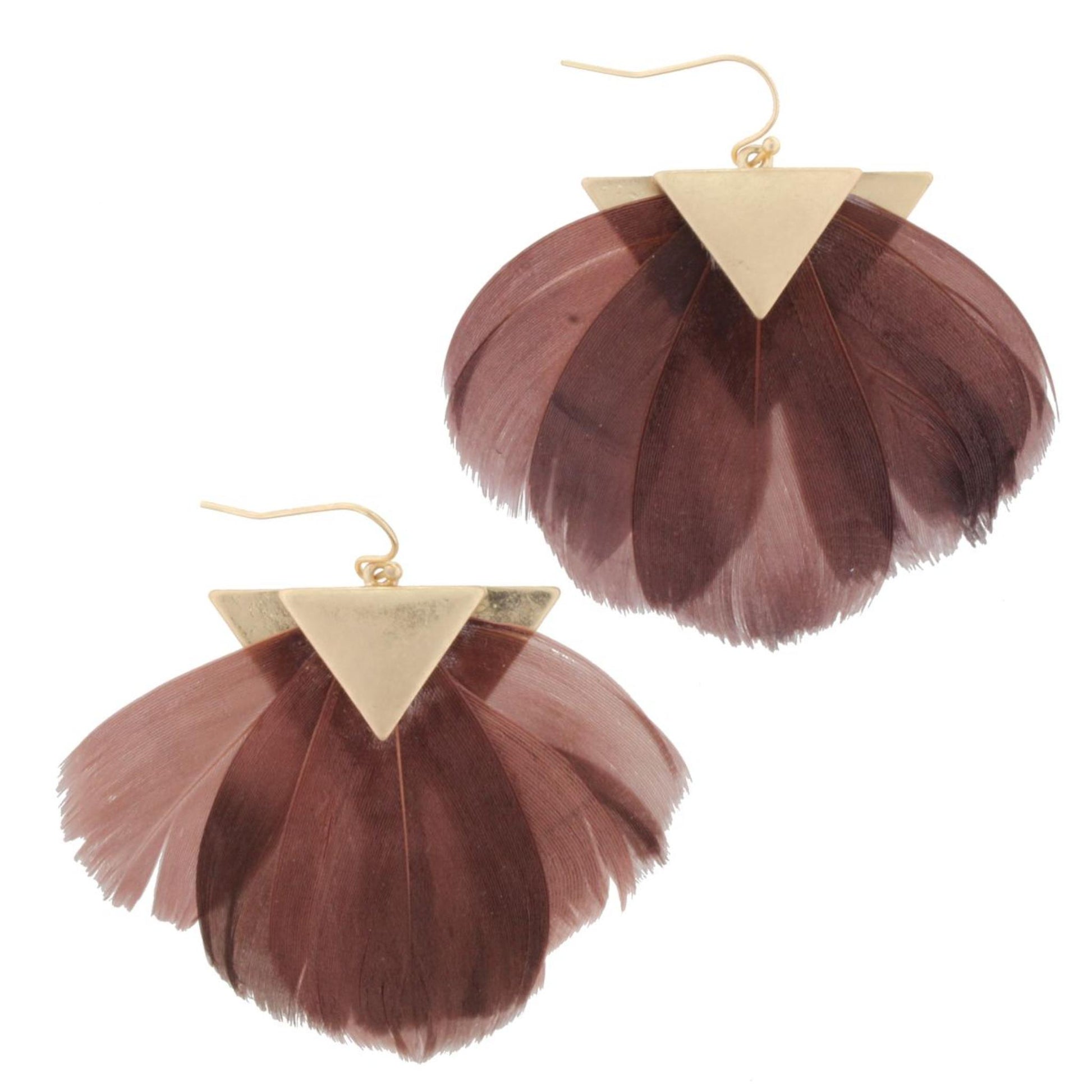 Gold Triangle Brown Feather Earring
