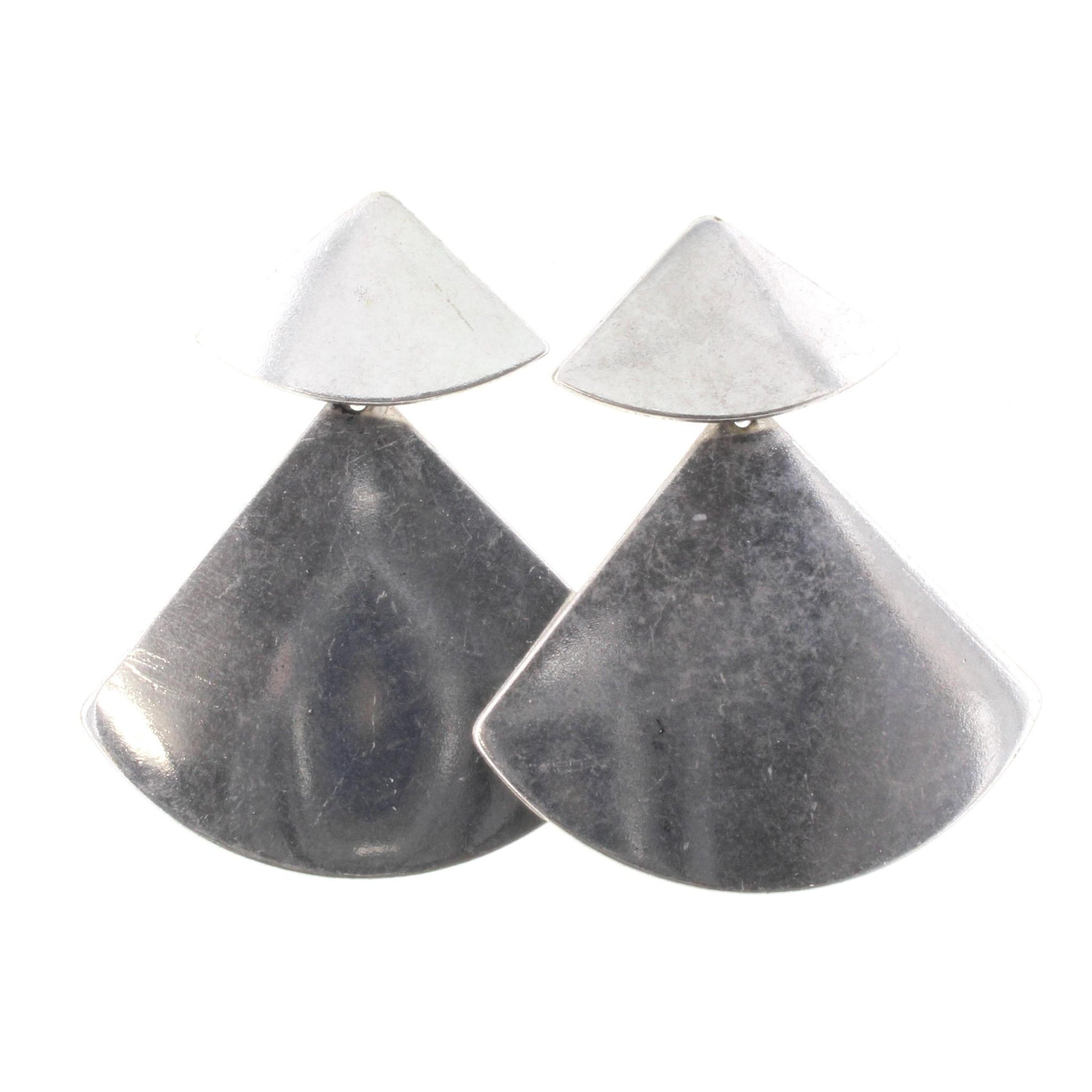 Silver 2 Layer Triangle Stud Dangle Earring