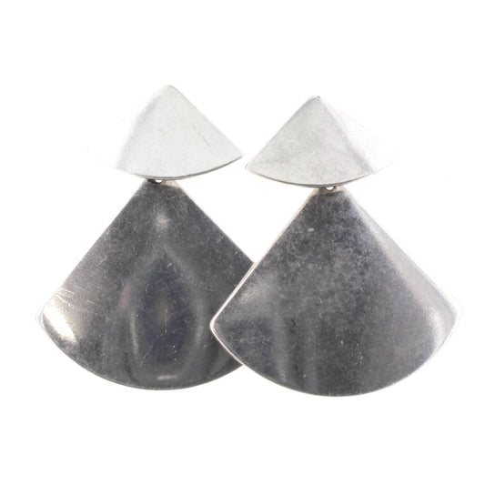 Silver 2 Layer Triangle Stud Dangle Earring