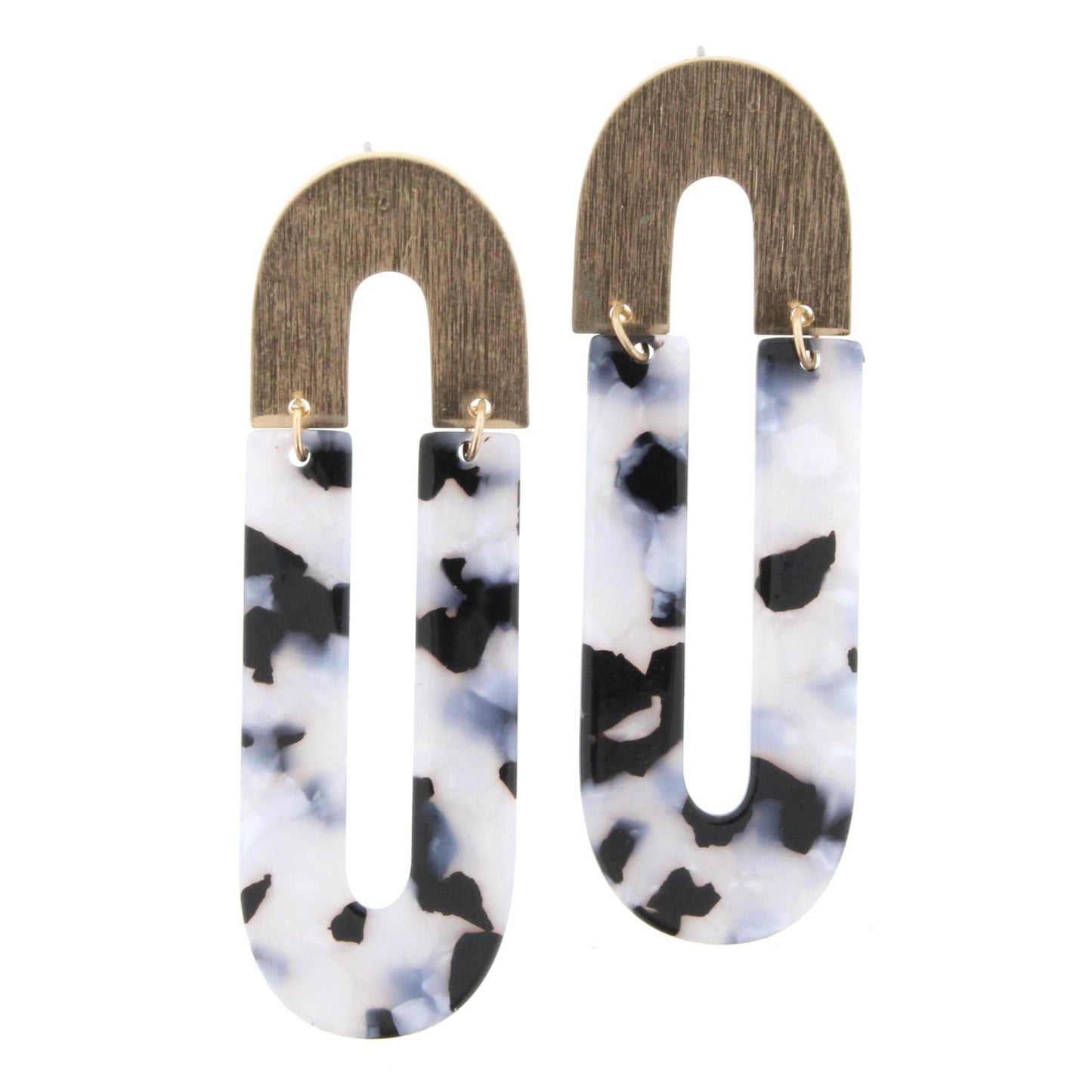 Gold Metal U with Open Jet/White Multi U Shape Resin Earring