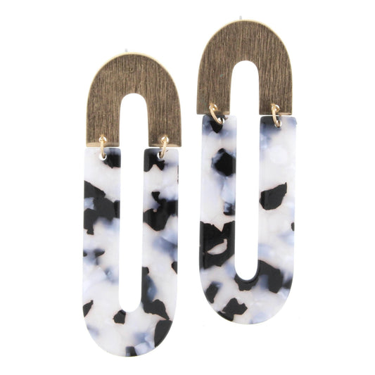 Gold Metal U with Open Jet/White Multi U Shape Resin Earring