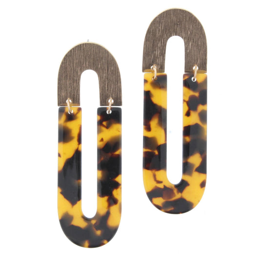 Gold Metal U with Open Tortoise U Shape Resin Earring
