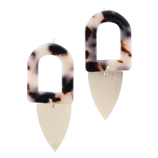 Light Brown Resin Shape with Gold Rounded Triangle Earring