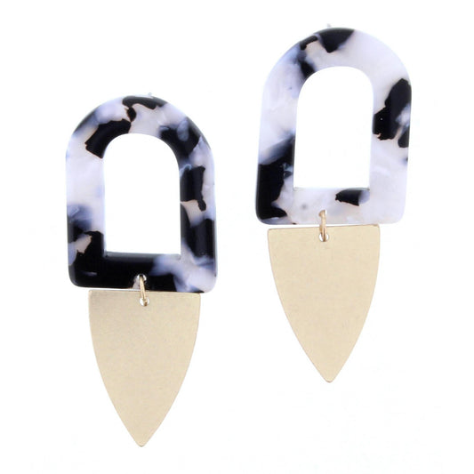 Open Jet/White Multi Resin Shape with Gold Rounded Triangle Earring