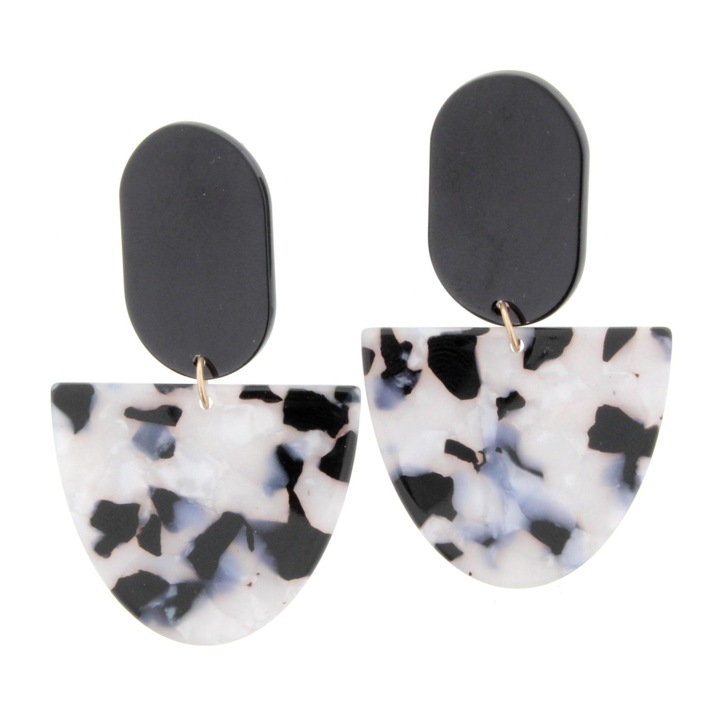Jet Oval with Jet/White Resin Half Oval Earring