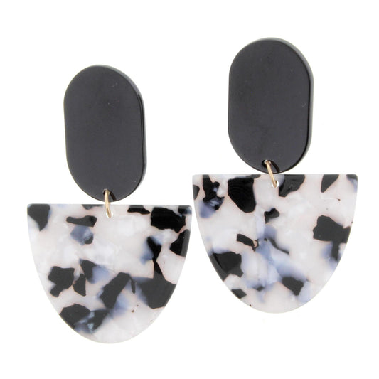 Jet Oval with Jet/White Resin Half Oval Earring