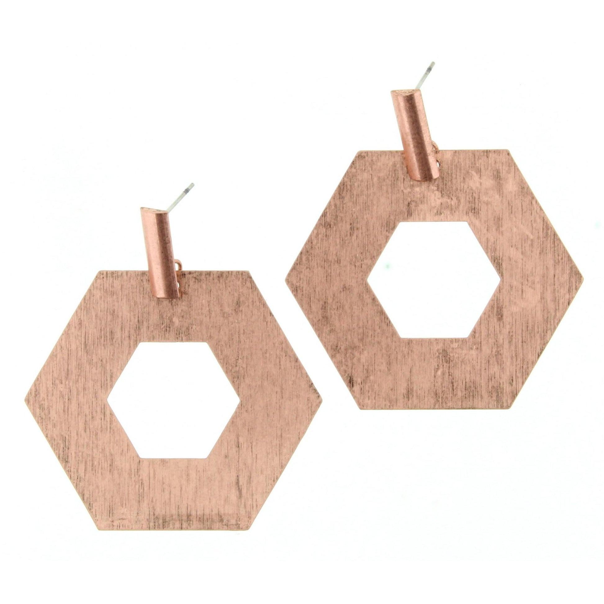 Copper Hexagon Dangle Stud Earring
