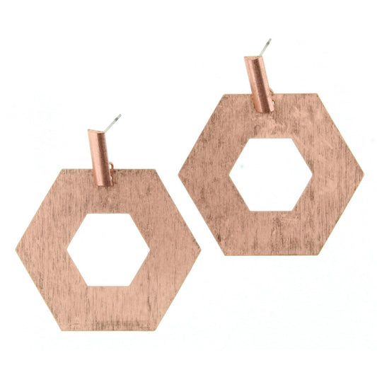 Copper Hexagon Dangle Stud Earring