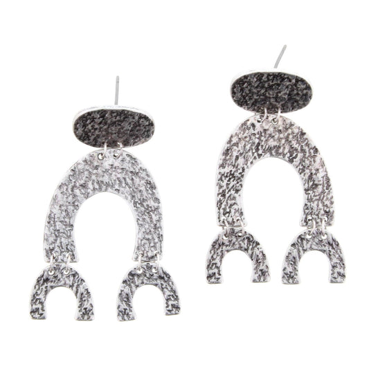 Silver Patterned Horseshoe Earring