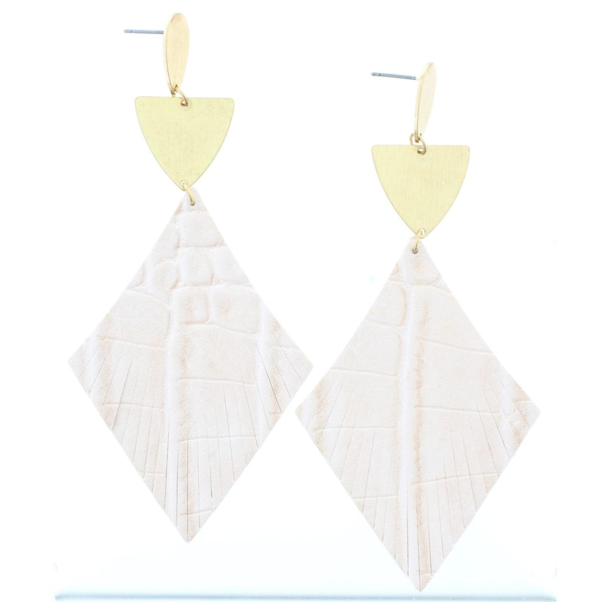 Gold Teardrop Post Earring with Gold Half Elipse Cream Alligator Leather
