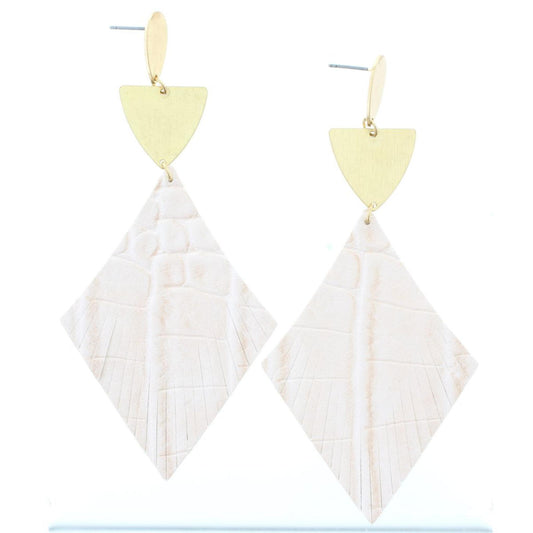 Gold Teardrop Post Earring with Gold Half Elipse Cream Alligator Leather
