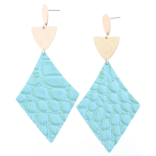 Gold Teardrop Post Earring with Gold Half Elipse Mint Alligator Leather