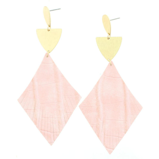 Gold Teardrop Post Earring with Gold Half Elipse Pink Alligator Leather