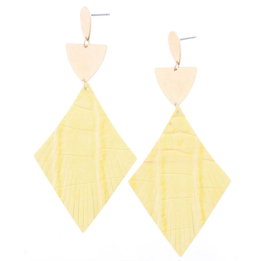 Gold Teardrop Post Earring with Gold Half Elipse Yellow Alligator Leather