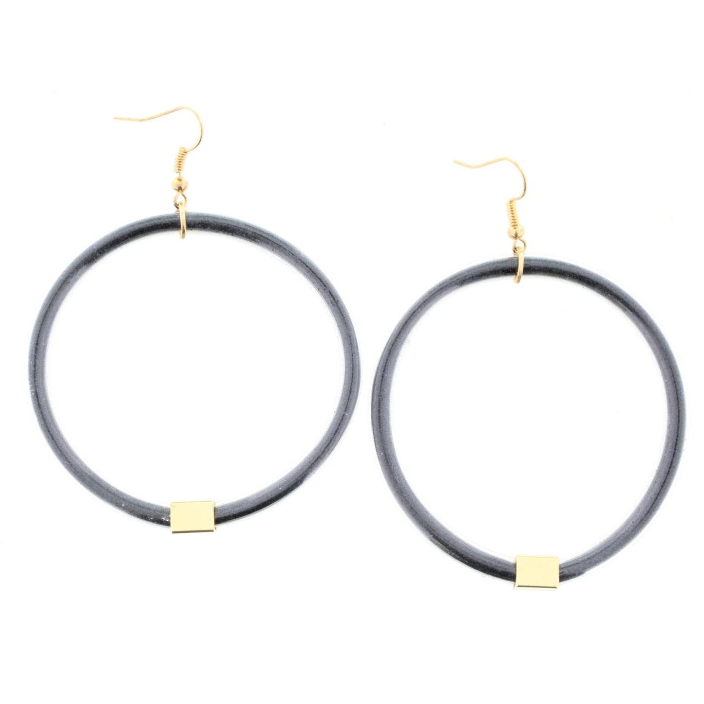 Jet Glitter with Gold Station Hoop Earring