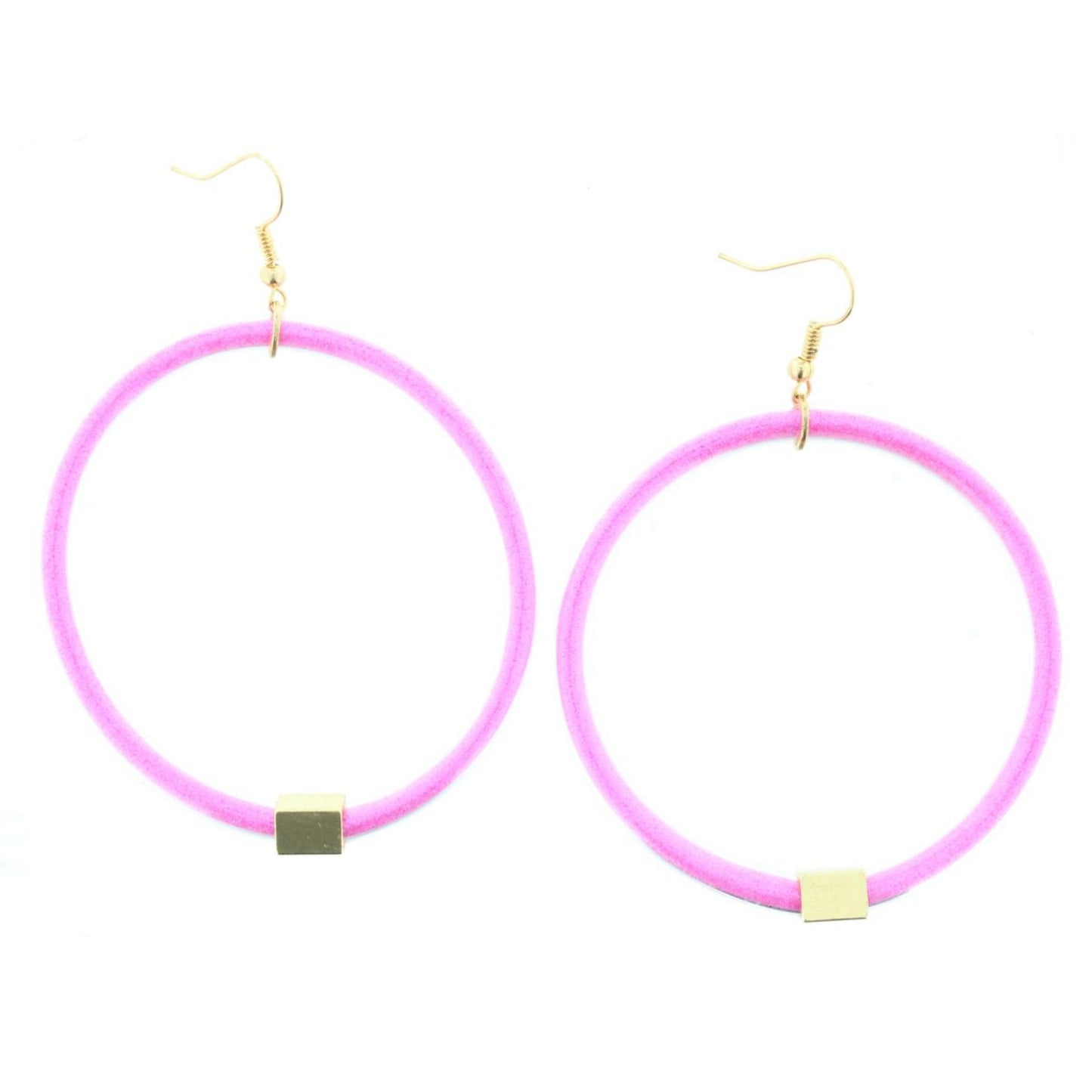 Hot Pink Glitter with Gold Station Hoop Earring