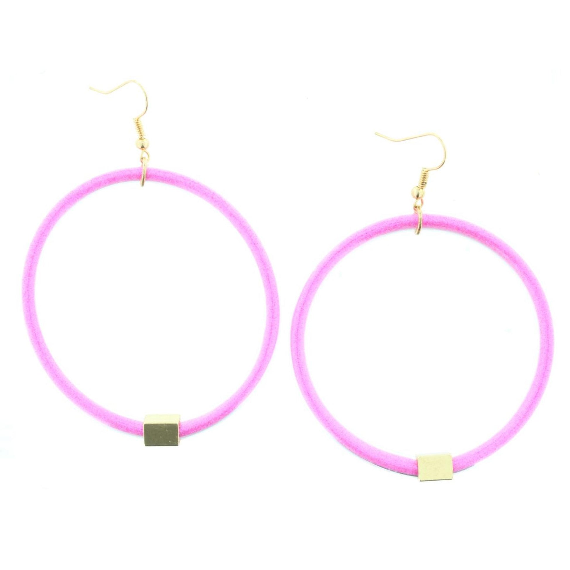 Hot Pink Glitter with Gold Station Hoop Earring