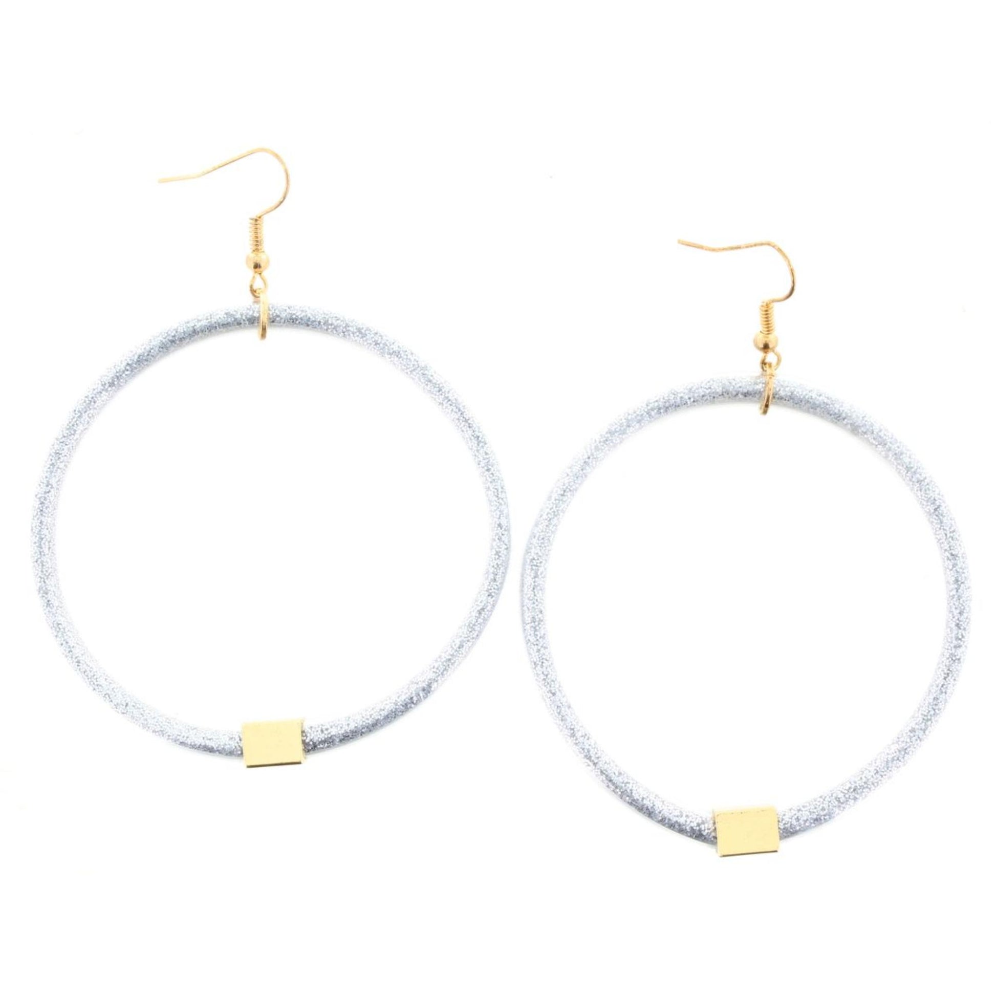 SIlver Glitter with Gold Station Hoop Earring