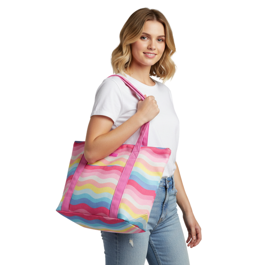 Girly Pop Travel Tote - Stylish Cotton Weekend Bag