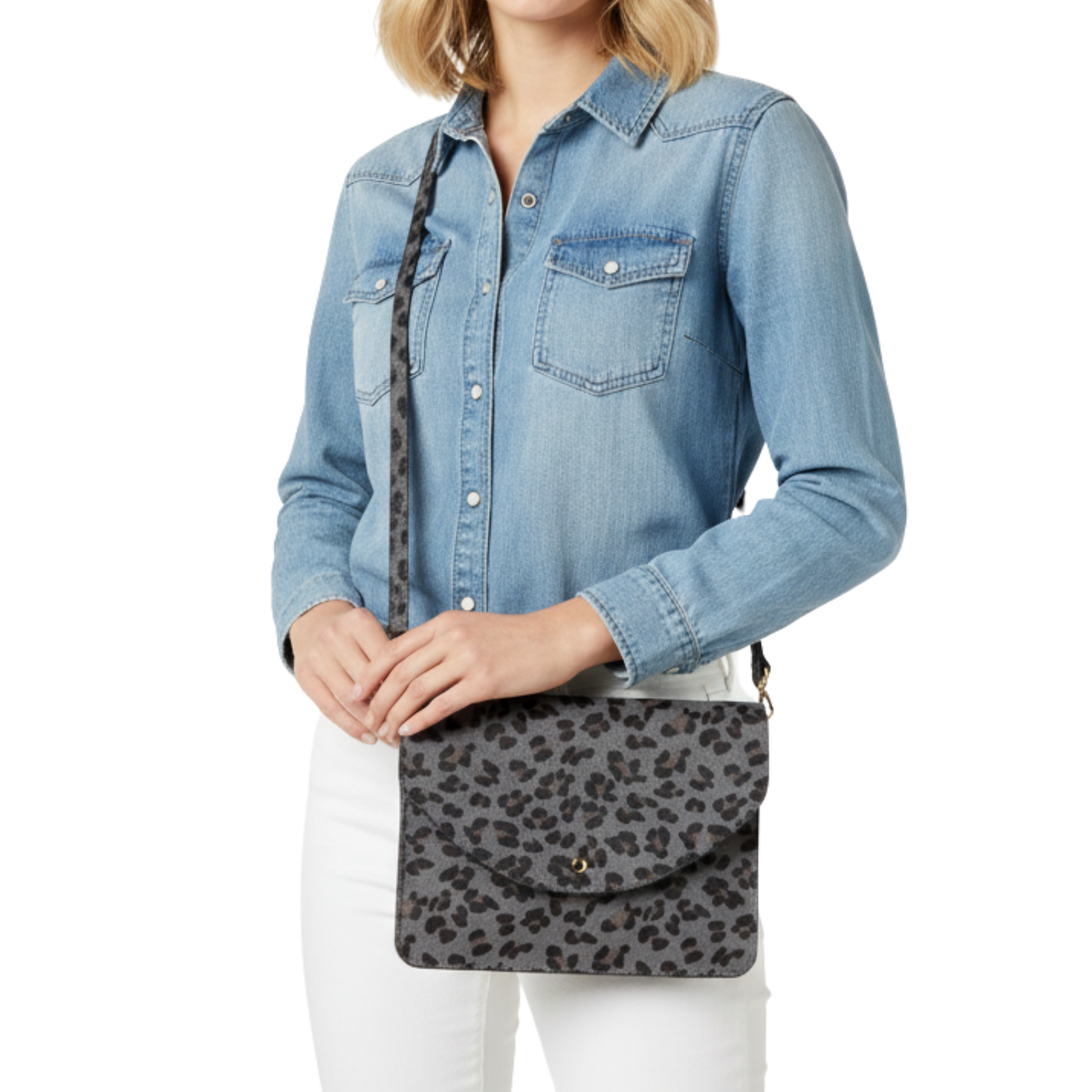 Dottie Messenger Bag - Grey Leopard Hairon Crossbody Purse