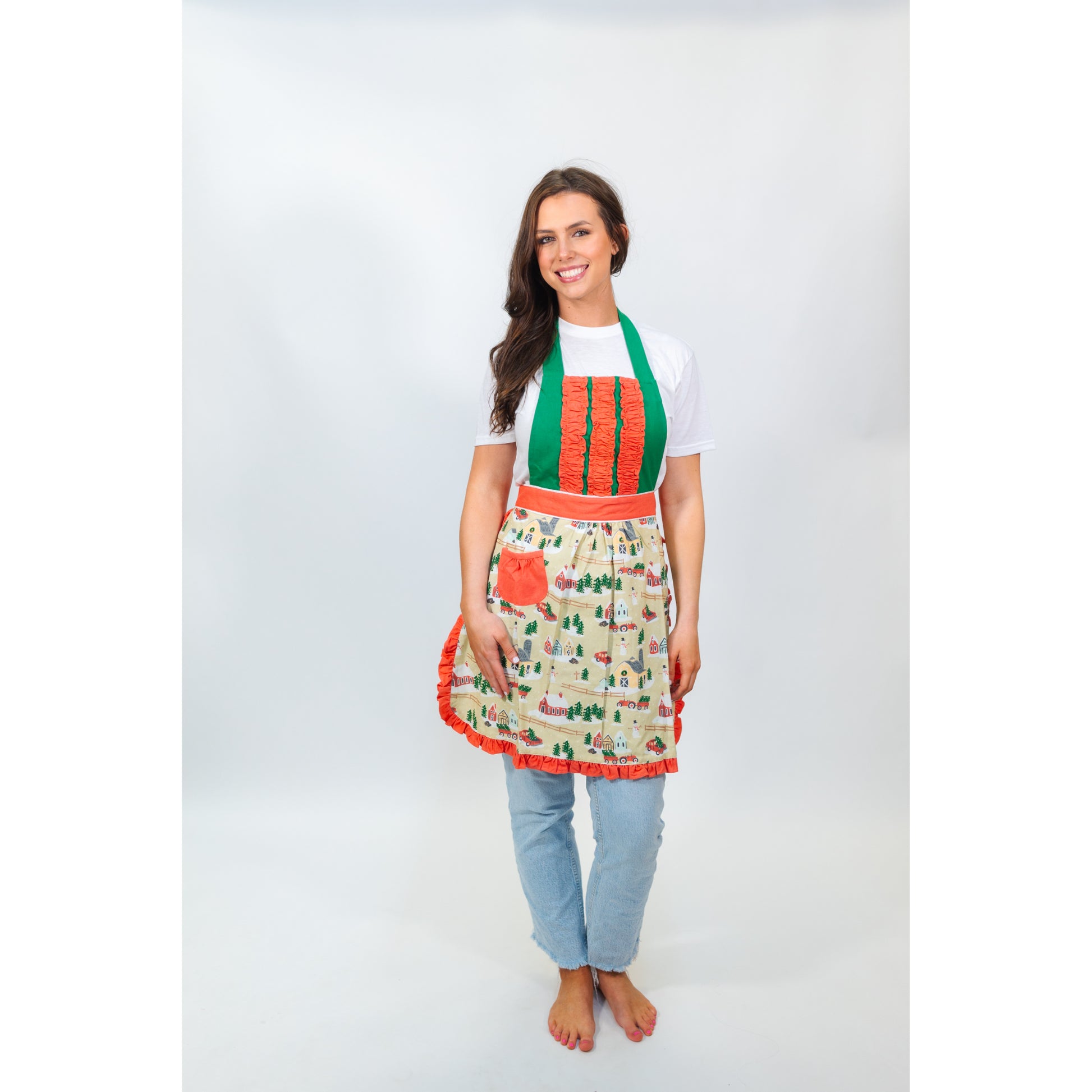 Christmas On The Farm Tan Apron