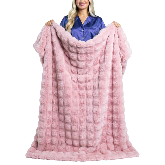 Pink Faux Fur Throw Blanket - Luxury Soft Plush 60x50 Blanket for Couch & Bed