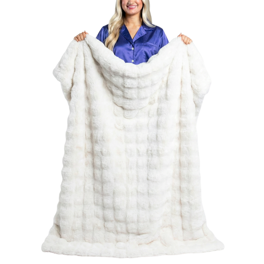 Cream Faux Fur Throw Blanket - Luxury Plush 60x50 Cozy Home Decor