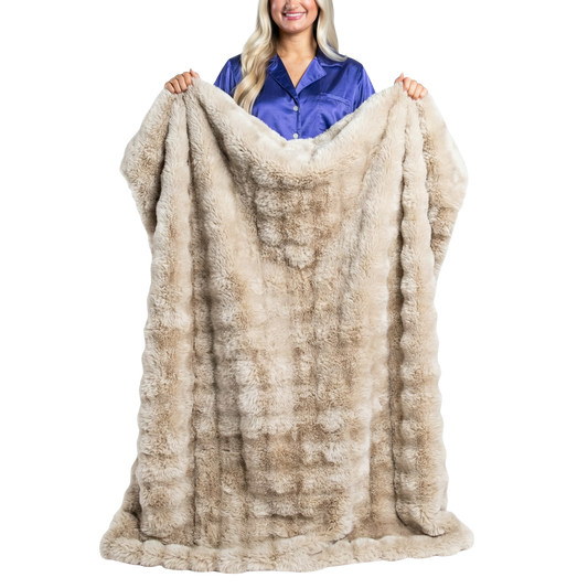Tan Faux Fur Throw Blanket - Luxury Plush 60x50 Cozy Home Decor