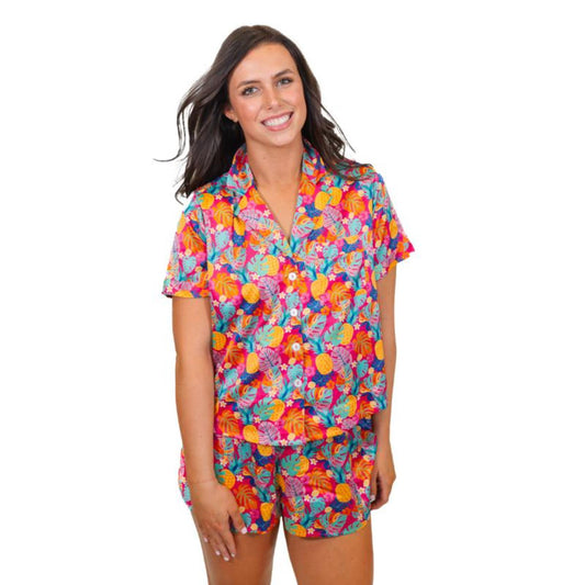 Tropical Satin Pajama Short Set Assortment, No Display Package