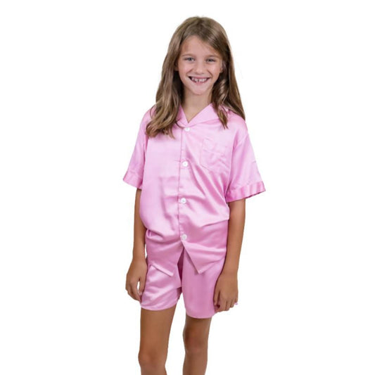 Kids Graceful Pink Satin Pajama Short Set Assortment, No Display Package