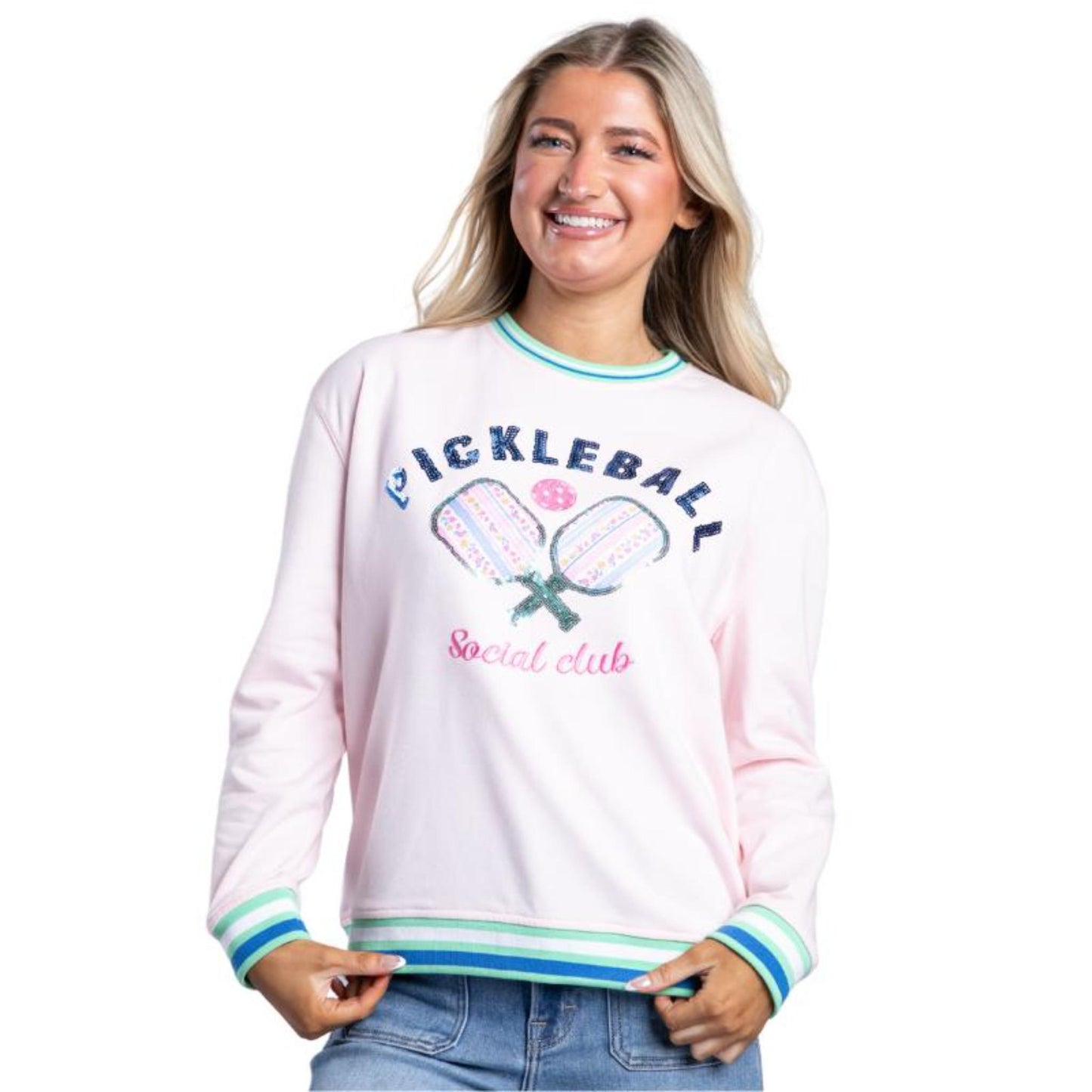 Pickleball Social Club Pink Crew Long Sleeve Sweatshirt Assortment, Display Package