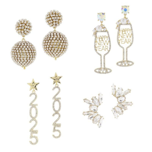 Cheers, New Year! Earrings, 2 Each of 4 Styles, No Display Package