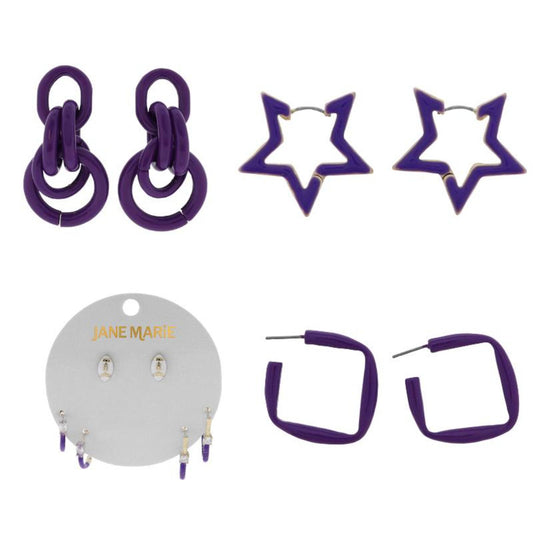 My Game Day Color Purple Earrings, No Display Package