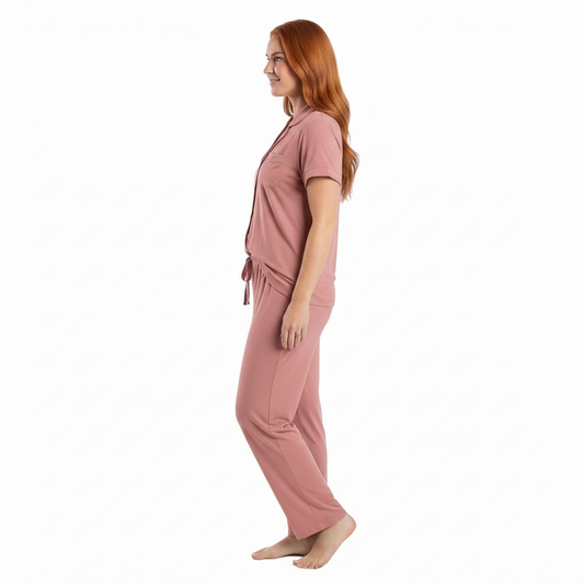 Dusty Pink Bamboo Pajama Set - Luxuriously Soft 100% Bamboo Jersey Sleepwear