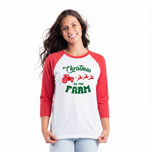 Christmas on the Farm  3/4 Sleeve T-Shirt