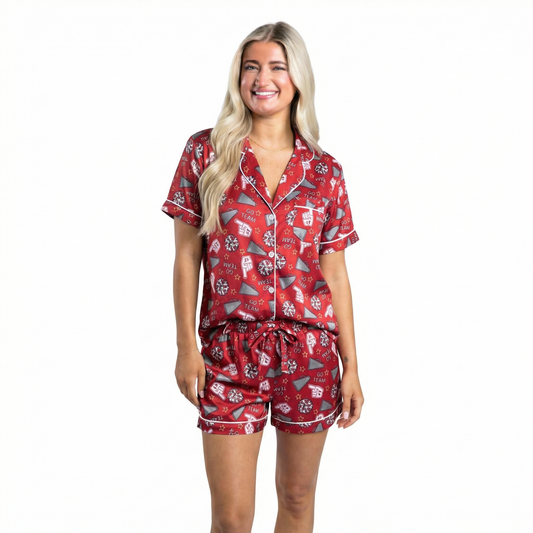 Game Day Crimson Satin Pajama Short Set