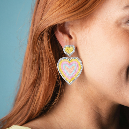 Crystal & Pastel Sequin Heart Earrings