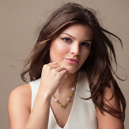 18k Gold Plated Chain with Pearl Accents Necklace